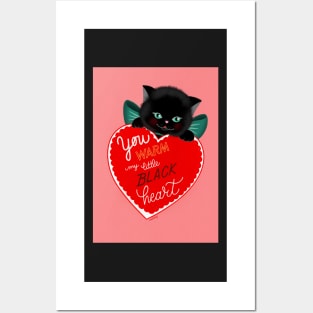 Cute Vintage Black Cat Valentines Day Posters and Art